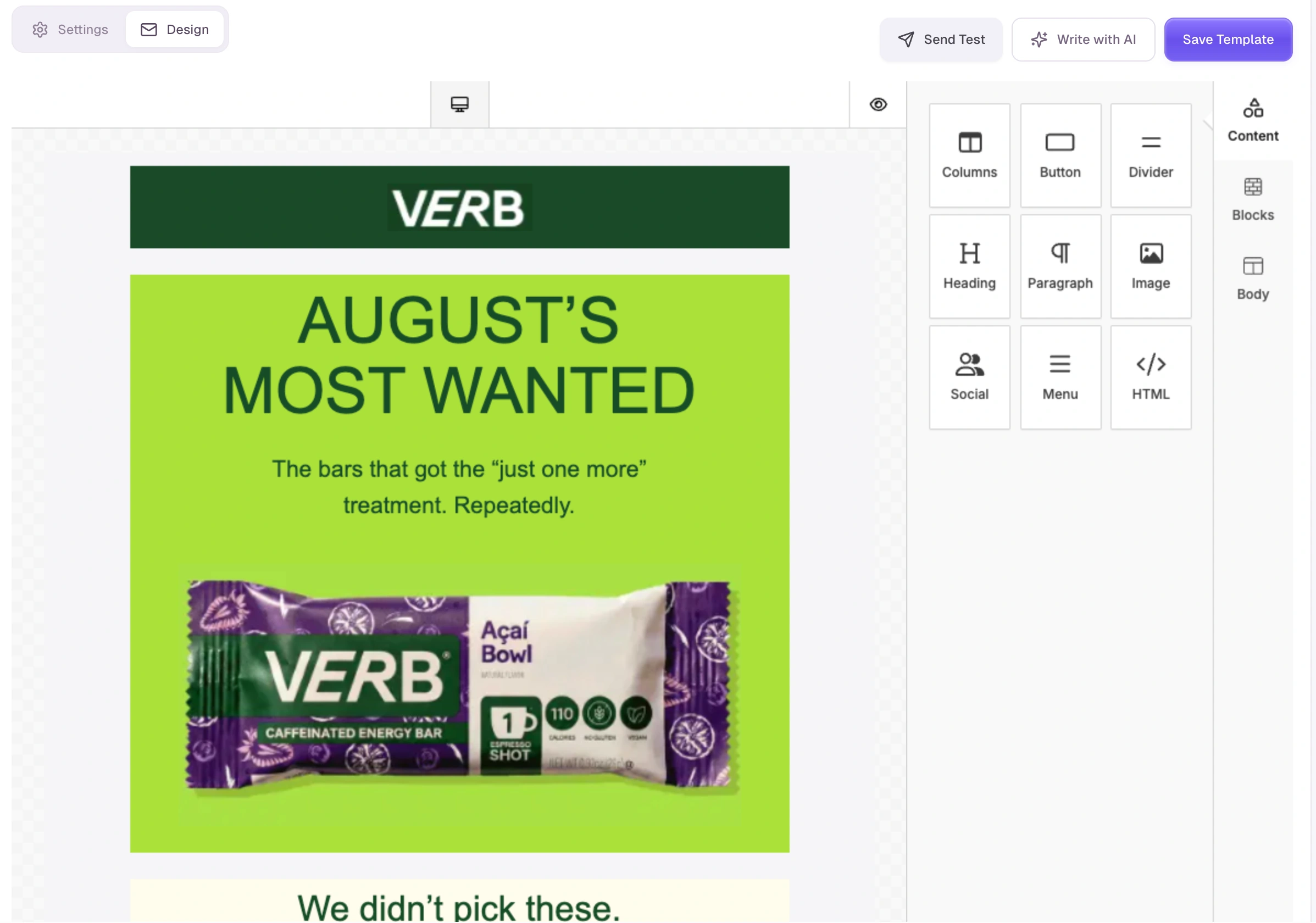 The actual Xem design editor with the vivid lime August’s Most Wanted template from the initial collection.