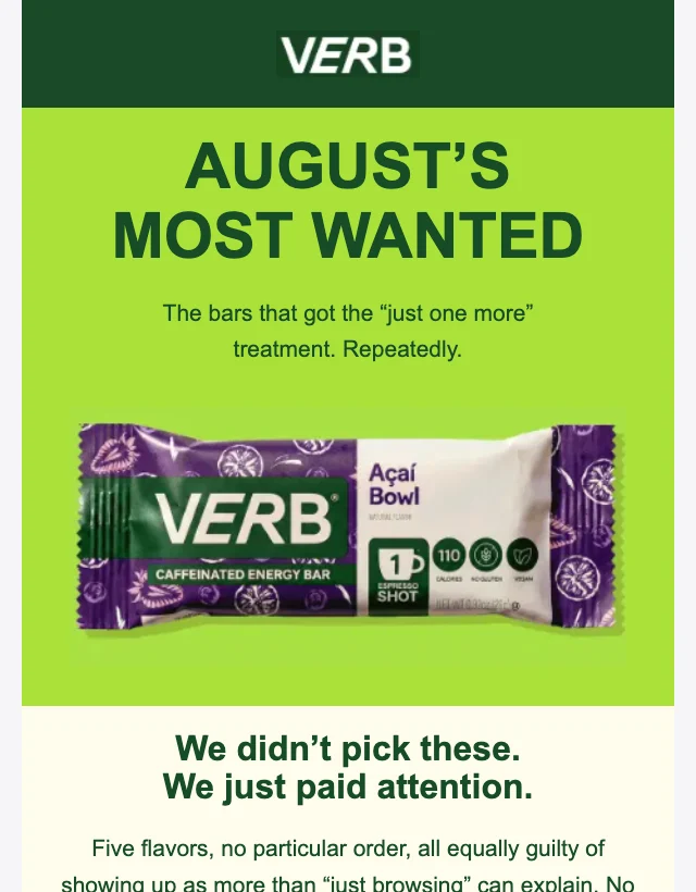 August’s Most Wanted email layout